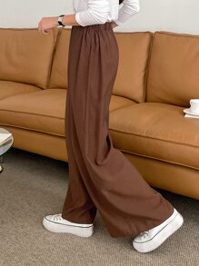 DAZY 素色闊腿褲 - 咖啡棕 - 查看 8