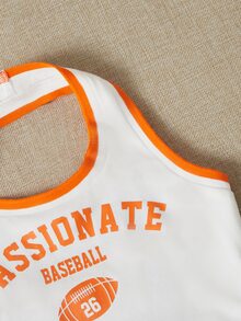 SHEIN Đầm Gái Lộ Lưng Dây kéo Thắt nút Xù Tương phản ràng buộc Đồ họa Lá thư Giải trí - trắng - Xem 4