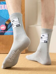 Hombres Calcetines de tripulación con estampado de letra - Gris Claro - Ver 5
