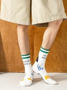 Hombres Calcetines de tripulación con estampado de slogan - Blanco - Ver 2