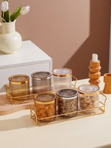 3pcs Clear Snack Jar & 1pc Tray - Multicolor - View 1
