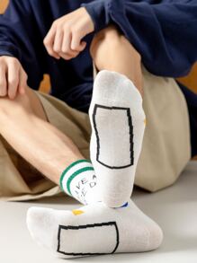 Hombres Calcetines de tripulación con estampado de slogan - Blanco - Ver 3