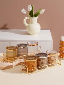 3pcs Clear Snack Jar & 1pc Tray - Multicolor - View 3