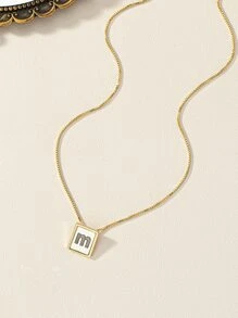 Letter Detail Square Charm Necklace - Multicolor - View 4