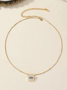 Letter Detail Square Charm Necklace - Multicolor - View 5