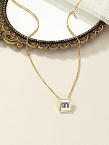 Letter Detail Square Charm Necklace - Multicolor - View 6