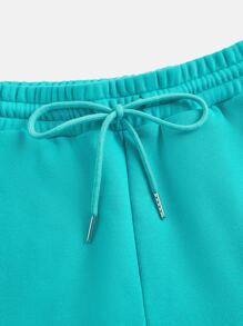 SHEIN BASICS Pantalones Cortos Sólidos Con Bolsillos Oblicuos Y Cordón En La Cintura - Azul menta - Ver 7
