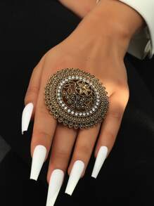 Anillo con diamante de imitación & con diseño de flor