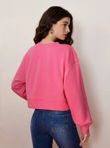SHEIN BASICS Solid Drop Shoulder Sweatshirt - Hot Pink - View 2