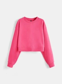 SHEIN BASICS Solid Drop Shoulder Sweatshirt - Hot Pink - View 3
