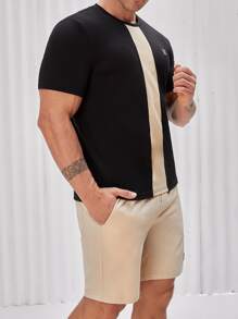 Manfinity Men Letter Patched Top & Shorts Set - Multicolor - View 1