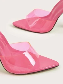 Clear Strap Stiletto Heeled Mule Sandals - Hot Pink - View 4