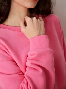 SHEIN BASICS Solid Drop Shoulder Sweatshirt - Hot Pink - View 8
