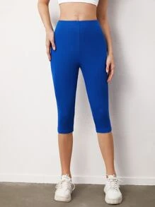 SHEIN BASICS Solid High Waist Capri Leggings - Royal Blue - View 3