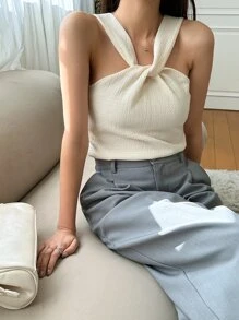 DAZY Twist Front Cami Top - White - View 1