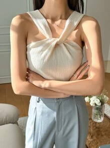 DAZY Twist Front Cami Top - White - View 3