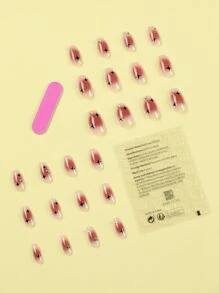 使用24入組長方形腮紅水鑽星星圖案假指甲和1張膠帶和1入組指甲銼升級您造型，適合女士和女孩 - 彩色 - 查看 2