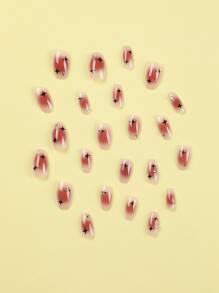 使用24入組長方形腮紅水鑽星星圖案假指甲和1張膠帶和1入組指甲銼升級您造型，適合女士和女孩 - 彩色 - 查看 4