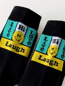 Hombres Calcetines de tripulación con estampado de letra - Negro - Ver 5