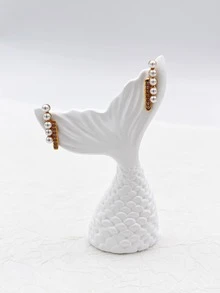 2入組珍珠耳釘 - 金黃色 - 查看 1