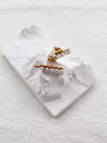 2入組珍珠耳釘 - 金黃色 - 查看 2