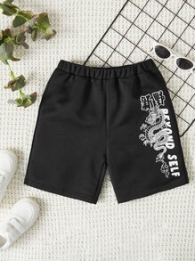 SHEIN 女孩龍和字母圖案短褲