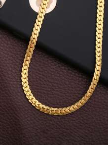 時尚流行男士簡約鍊式項鍊不銹鋼珠寶禮物和時尚外觀 - 金黃色 - 查看 2