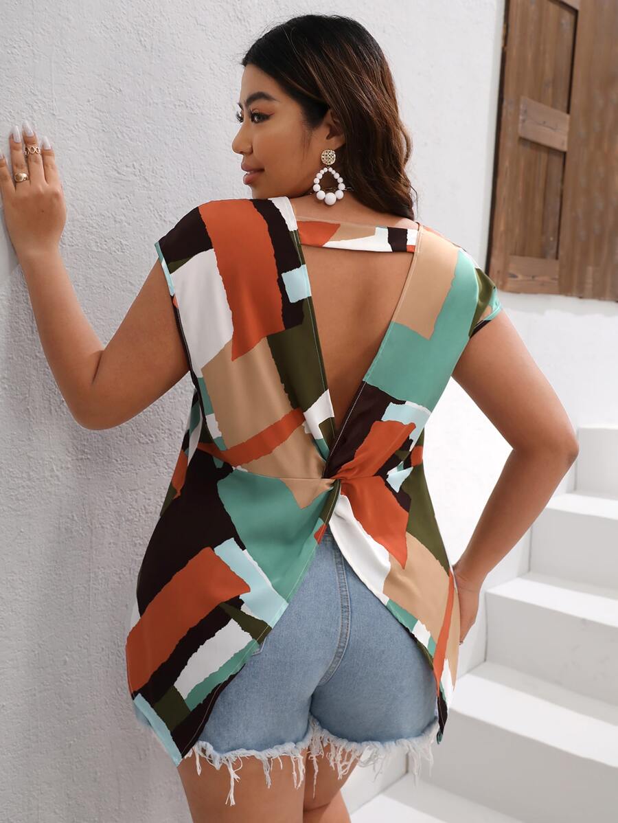 SHEIN LUNE Áo sơ mi Plus Size Bất đối xứng Cắt ra xoắn lại Chắp vá Giải trí - Nhiều màu - Xem 1