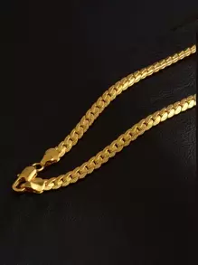 時尚流行男士簡約鍊式項鍊不銹鋼珠寶禮物和時尚外觀 - 金黃色 - 查看 4