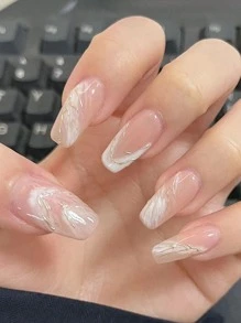 24 chiếc Móng giả hình chữ nhật họa tiết đá cẩm thạch và 1 băng dính và 1 dũa móng tay - Nhiều màu - Xem 1