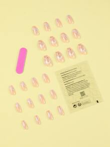 24 chiếc Móng giả hình chữ nhật họa tiết đá cẩm thạch và 1 băng dính và 1 dũa móng tay - Nhiều màu - Xem 2