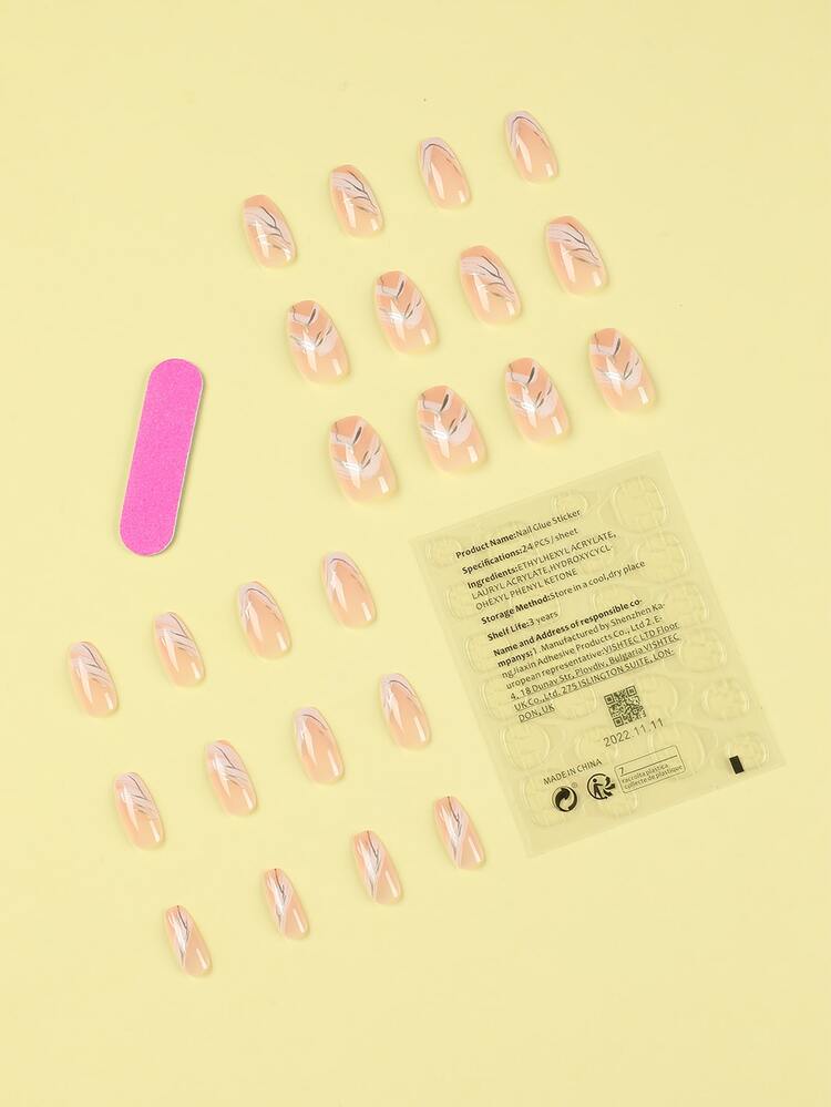 24 chiếc Móng giả hình chữ nhật họa tiết đá cẩm thạch và 1 băng dính và 1 dũa móng tay - Nhiều màu - Xem 2