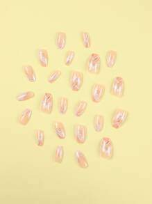 24 chiếc Móng giả hình chữ nhật họa tiết đá cẩm thạch và 1 băng dính và 1 dũa móng tay - Nhiều màu - Xem 4