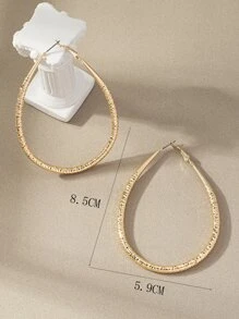 紋理質感圓耳環 - 金黃色 - 查看 3