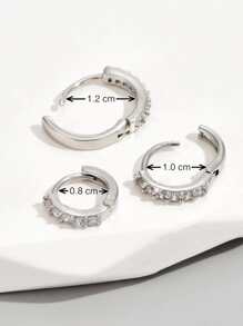 3pcs Cubic Zirconia Decor Hoop Earring - Silver - View 3