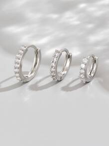 3pcs Cubic Zirconia Decor Hoop Earring - Silver - View 4