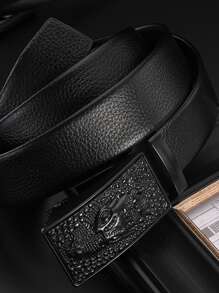 Hombres Cinturón con diseño de animal con hebilla cuadrada - Negro - Ver 5