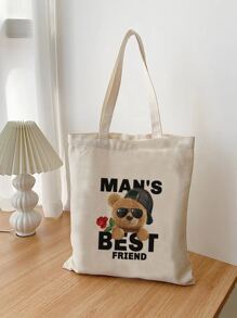 Hombres Bolsa de compras con dibujos animados y letra - Beis - Ver 1