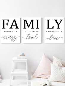 3 Pcs Nordic Style Family Love Queto Black Letters On White Background Wall Art Poster Canvas Print Modern Painting For Living Room Bedroom Office 3 Sizes No Frame Gifts Birthday Graduation - Multicolor - View 4