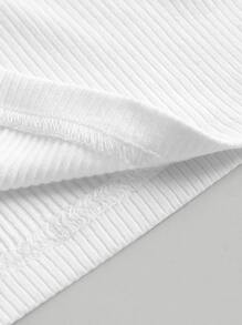 SHEIN MOD Contrast Mesh Puff Sleeve Ruched Bust Tee - White - View 4