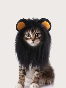 1pc Lion Head Design Pet Headwear - Black - View 2