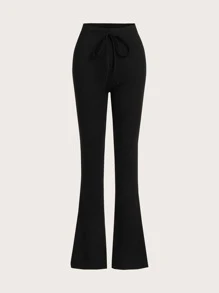 ROMWE 素色打結喇叭褲 - 黑色 - 查看 5