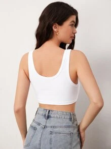 SHEIN BASICS Solid Ribbed Knit Crop Tank Top For Summer - White - View 2