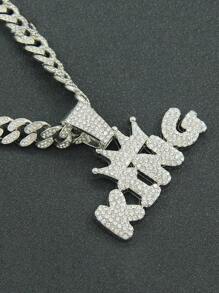 Men Rhinestone Crown & Letter Pendant Necklace For A Stylish Look Gift For Party - Silver - View 2