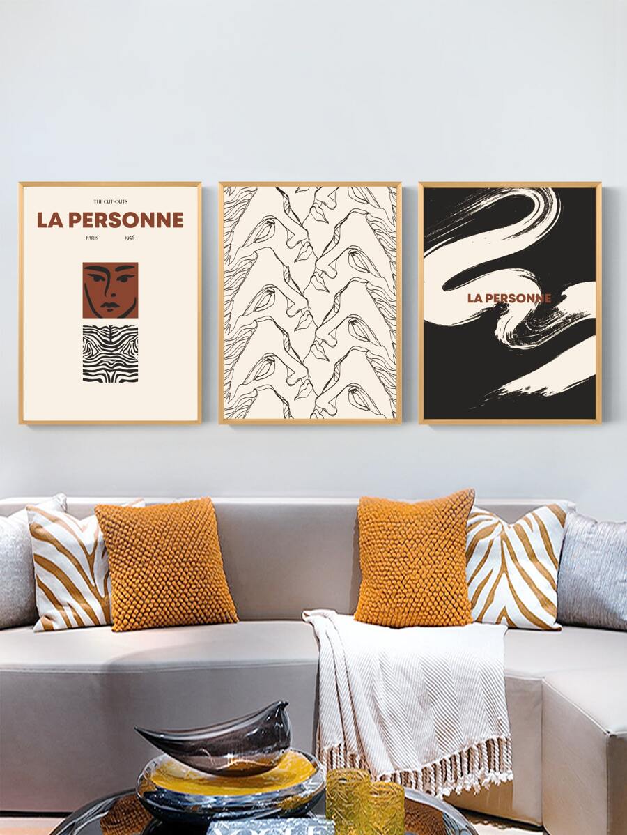 3pcs Abstract Figure Graphic Unframed Painting - Multicolor - View 1