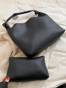 Bolso hobo con diseño de nudo con bolsa interior - Negro - Ver 1
