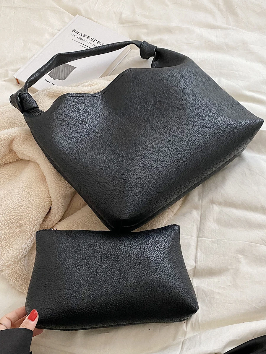 Bolso hobo con diseño de nudo con bolsa interior - Negro - Ver 1
