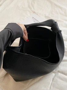 Bolso hobo con diseño de nudo con bolsa interior - Negro - Ver 3