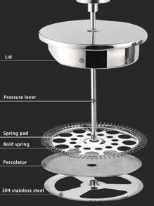 1pc Stainless Steel Coffee Maker - Silver - View 4