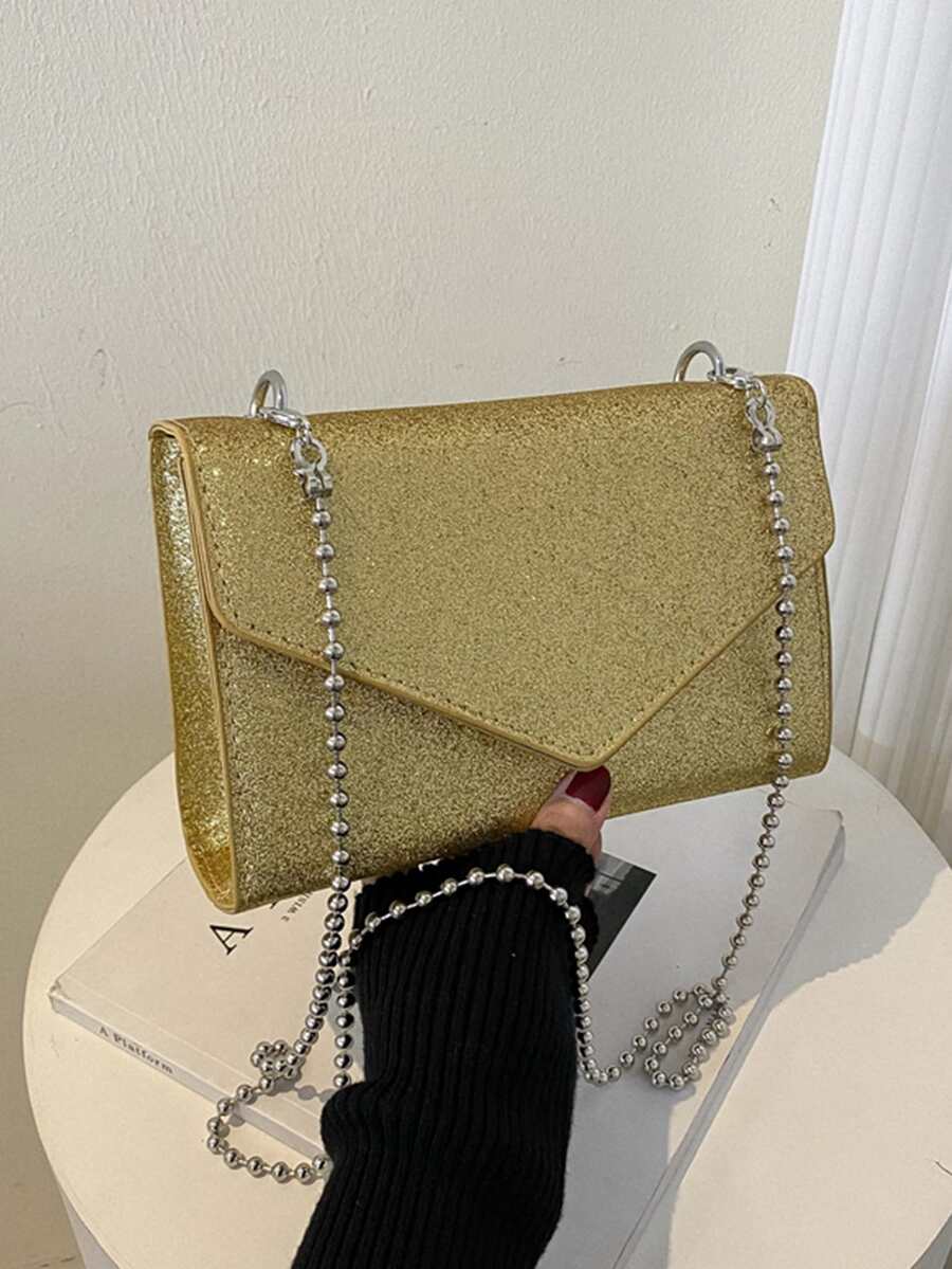 Glitter Flap Square Bag - Gold - View 1
